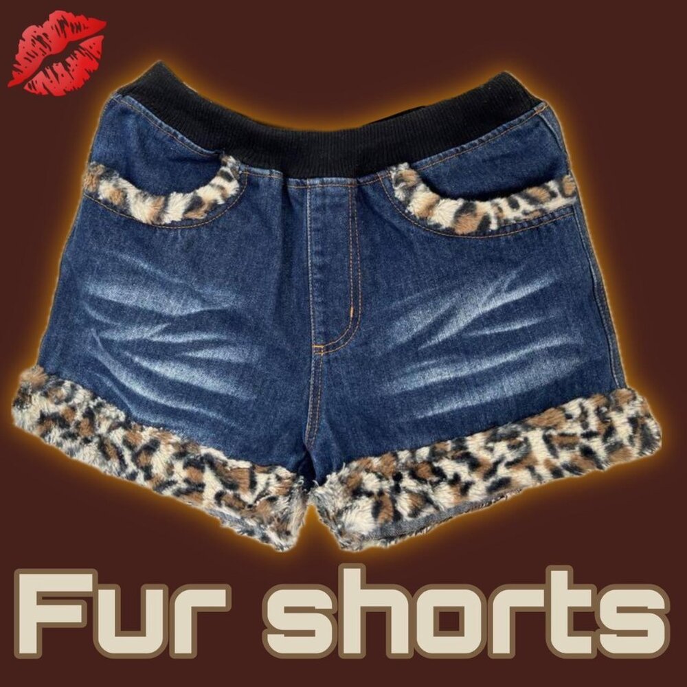 gyaru leopard print fur shorts
